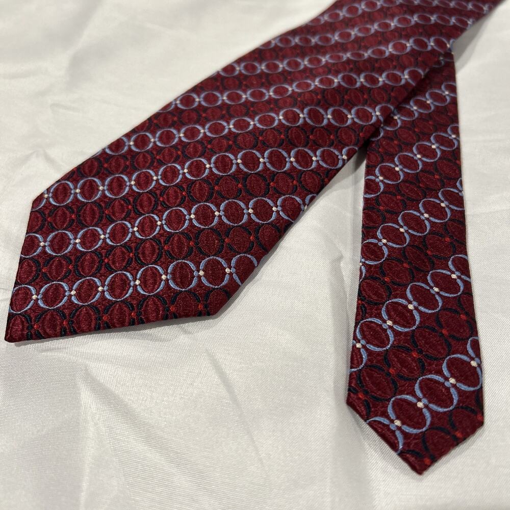 Jos. A. Bank Men's Silk Tie Geometric Red/Blue/Black Pattern 58 x 3.5inches